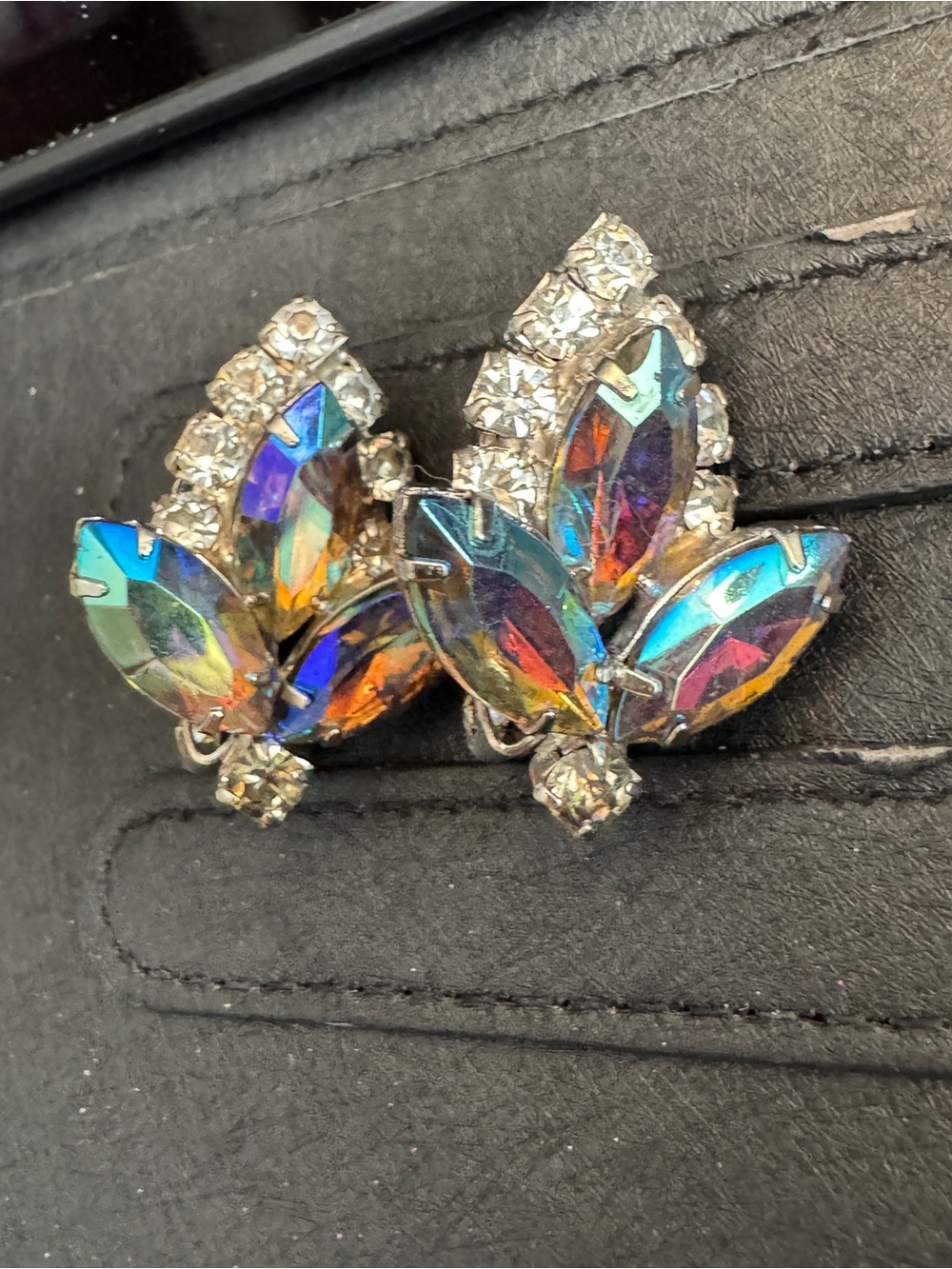 Beautiful AB iridescent rhinestone clip earrings